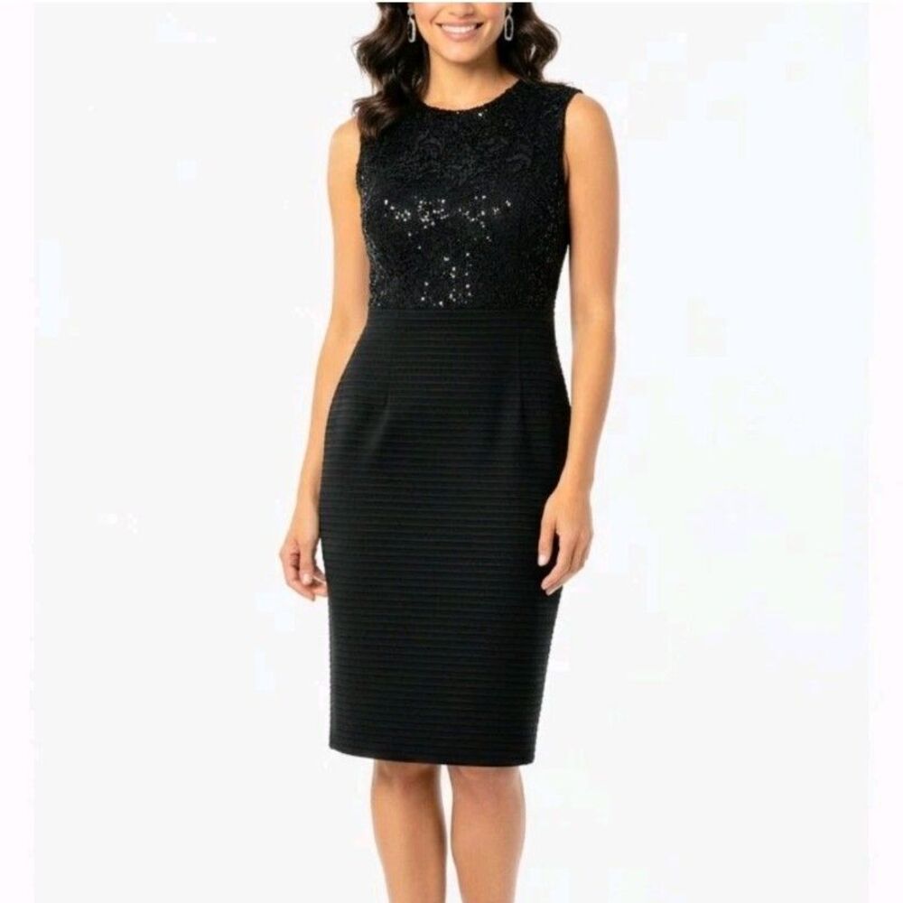 JULIAN TAYLOR Dress Black Cocktail Dress Sequins Lace Banded Women Size 10 NWT